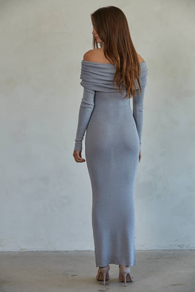 Off Shoulder Maxi Dress Silver