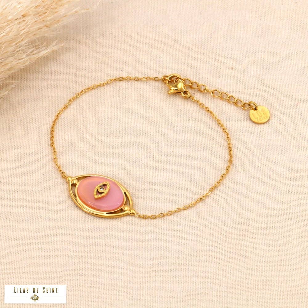 Stainless steel bracelet. natural stone eye pendant 0224009: White