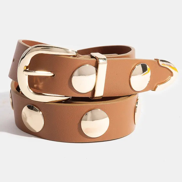 Metallic Disc Studded Vegan Leather Belt