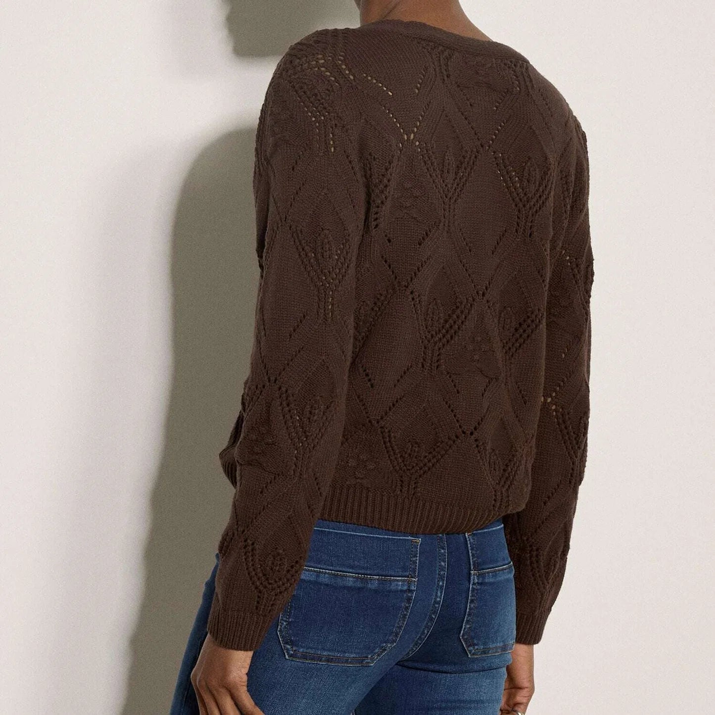 Apricot Embroidery Pointelle Knit Cardigan