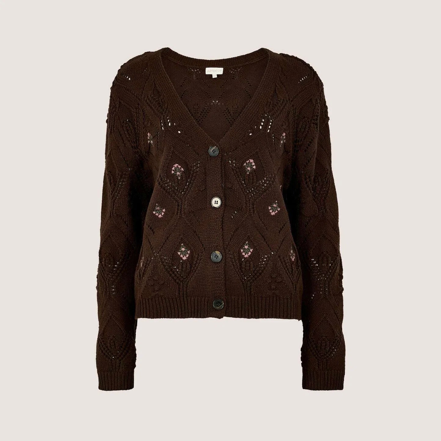 Apricot Embroidery Pointelle Knit Cardigan