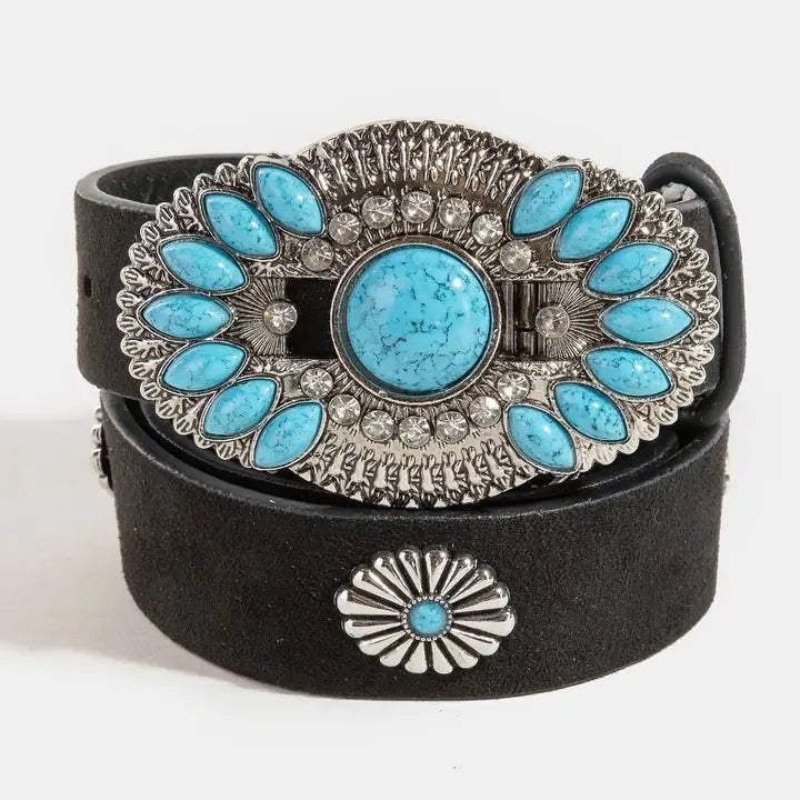 Turquoise Concho Buckle Vegan Leather Belt