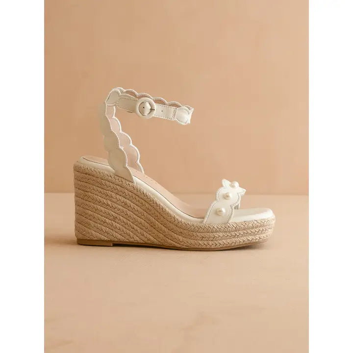The Catalina | White Scalloped Espadrille Wedge