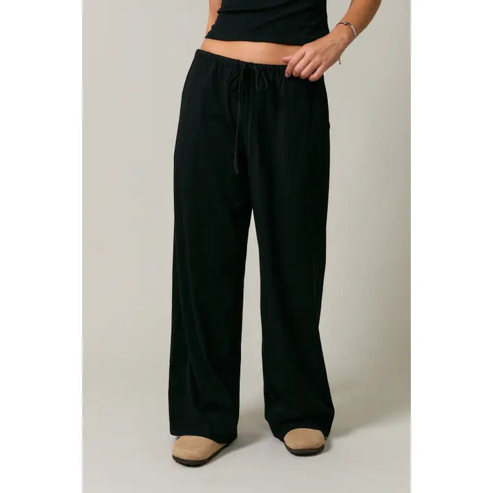 Elastic Waist Drawstring Wide Leg Pants