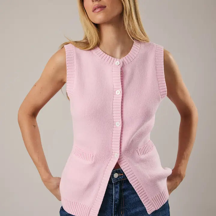 Button Down Knit Vest - Pink