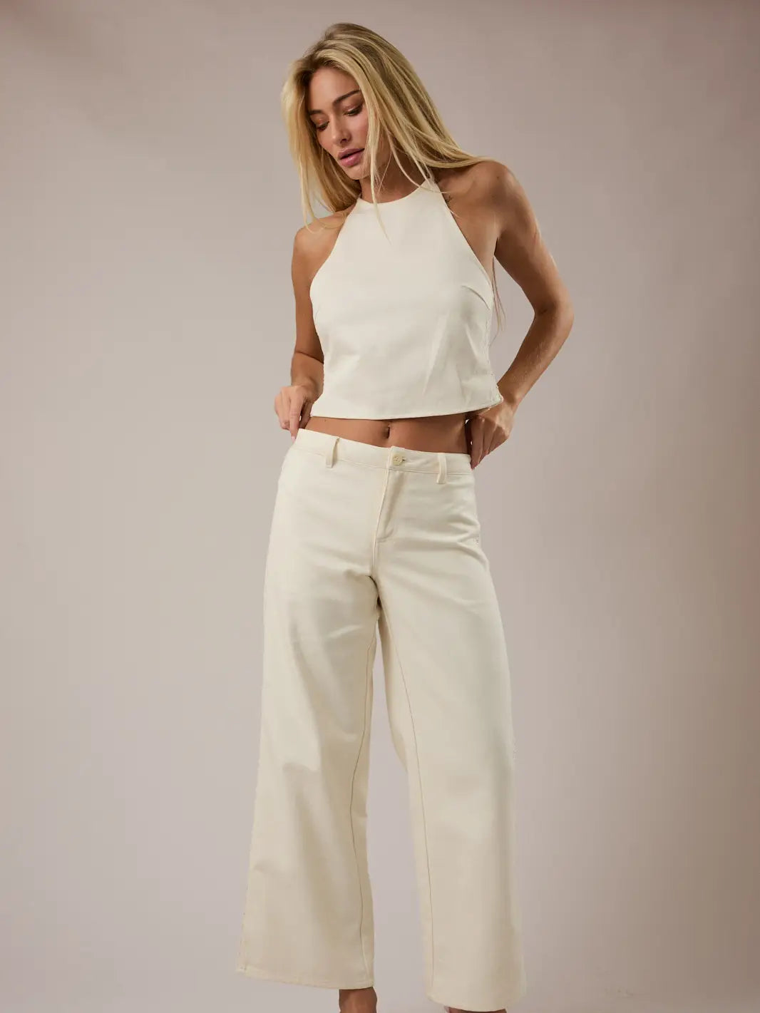 Lace Trim Detail Wide Leg Pants