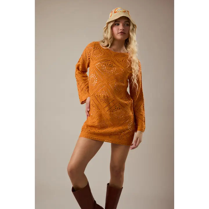 Long Sleeve Crochet Dress