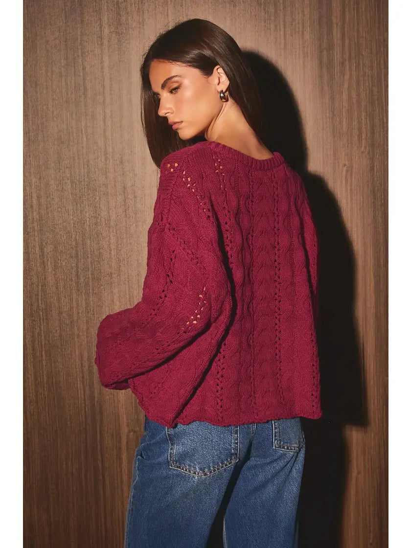 Cable Knit Pointelle Henley Oversized Sweater