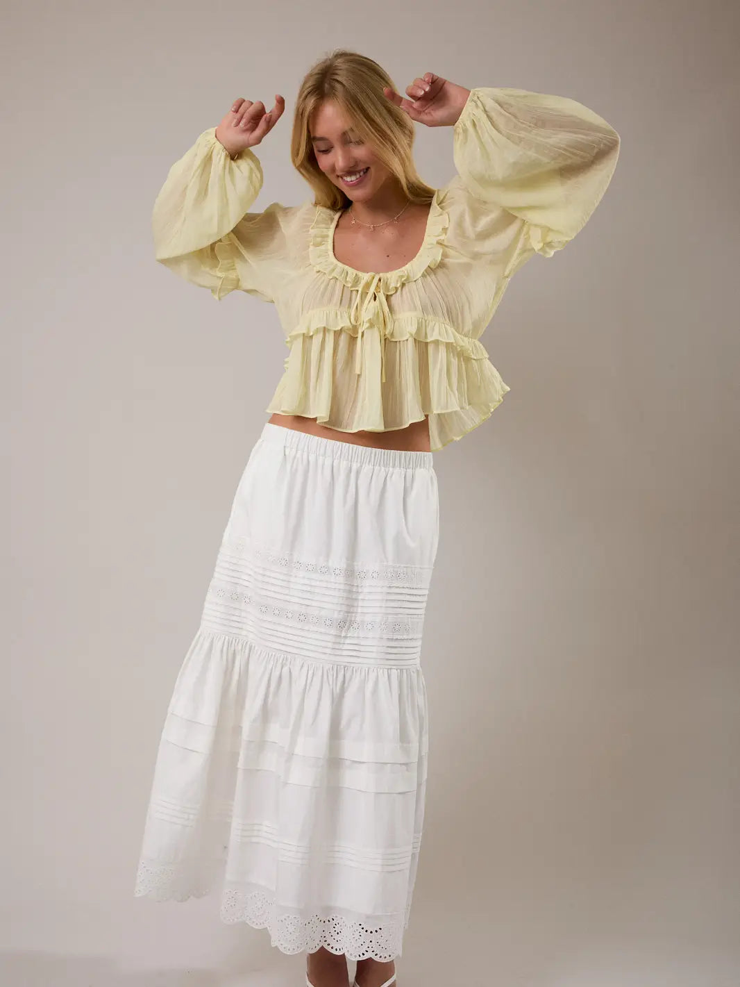 Mid Rise Poplin Maxi Skirt