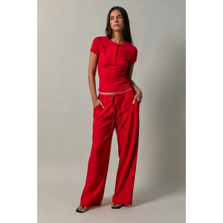 Elastic Waist Drawstring Wide Leg Pants