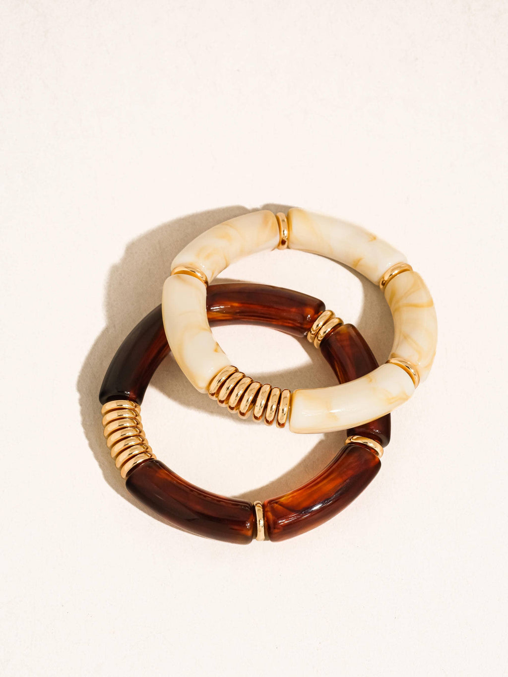 Cove 18K Gold Non-Tarnish Bangle Set: Brown