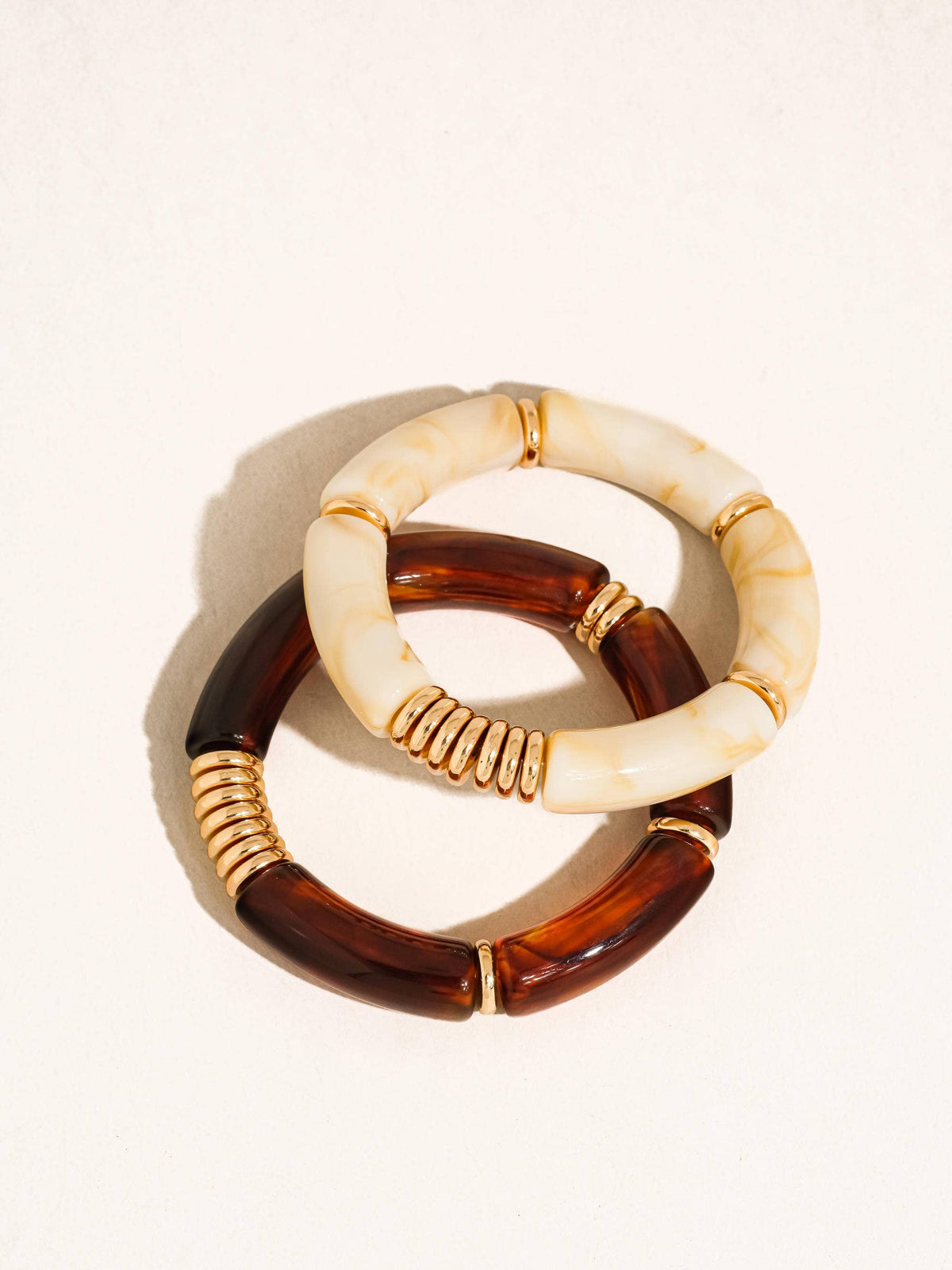 Cove 18K Gold Non-Tarnish Bangle Set: Brown