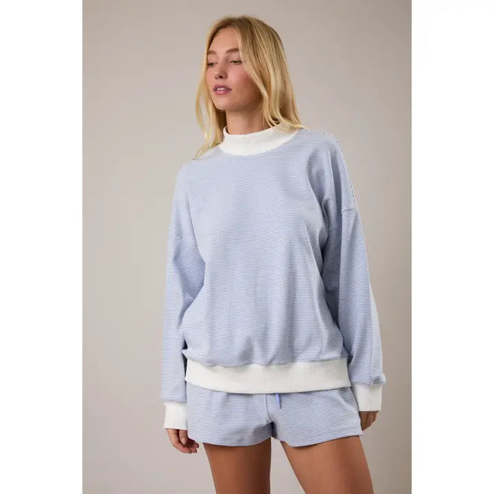 Mock Neck Stripe Sweatshirts Top