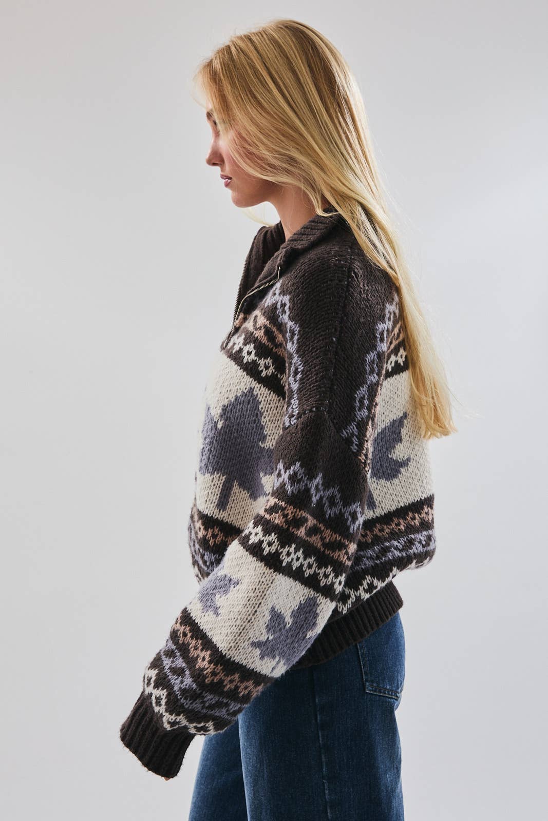 Le Lis - LEAVES WITH PATTERN SWEATER JACKET