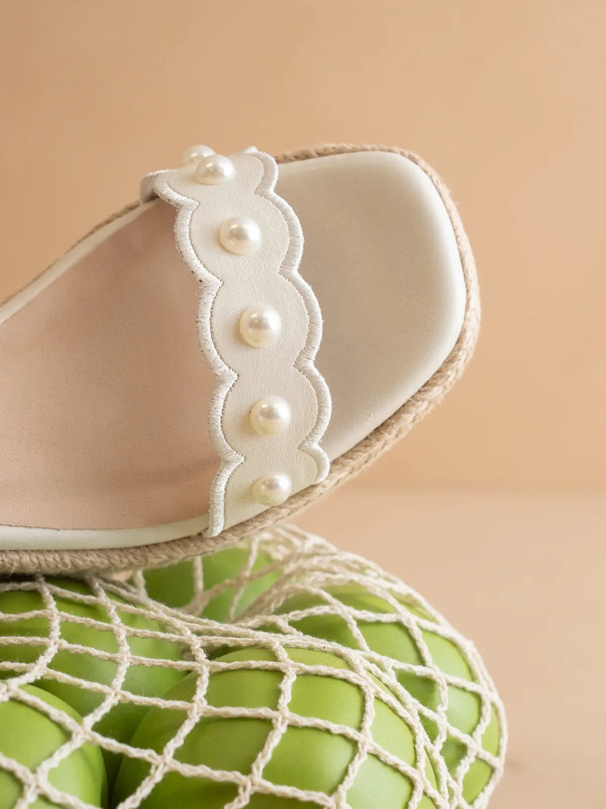 The Catalina | White Scalloped Espadrille Wedge