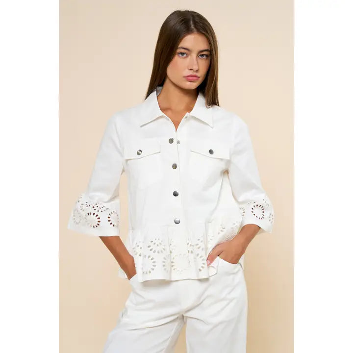Floral Embroidery Hem Peplum Top