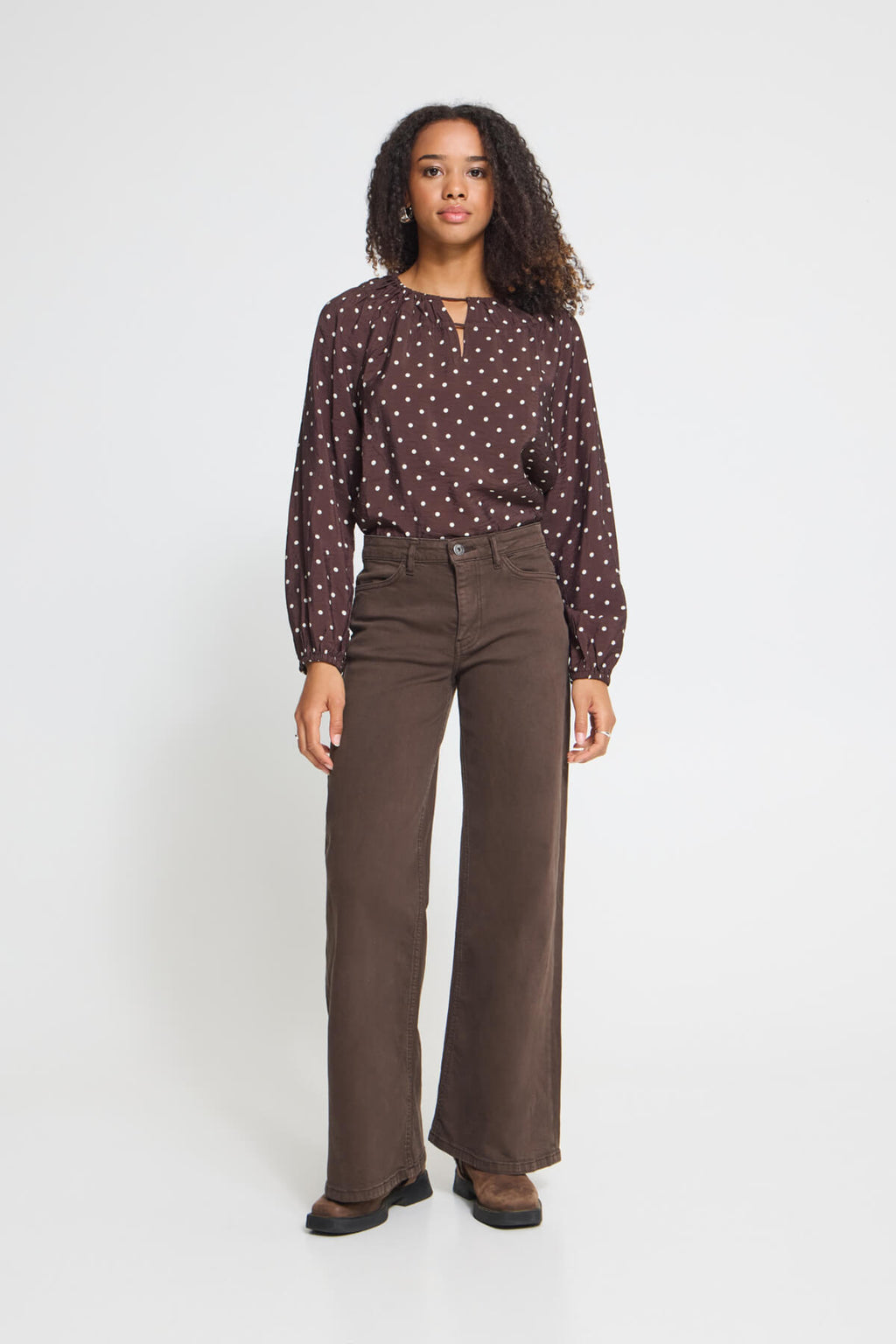 ICHI Brown Wide Leg Denim