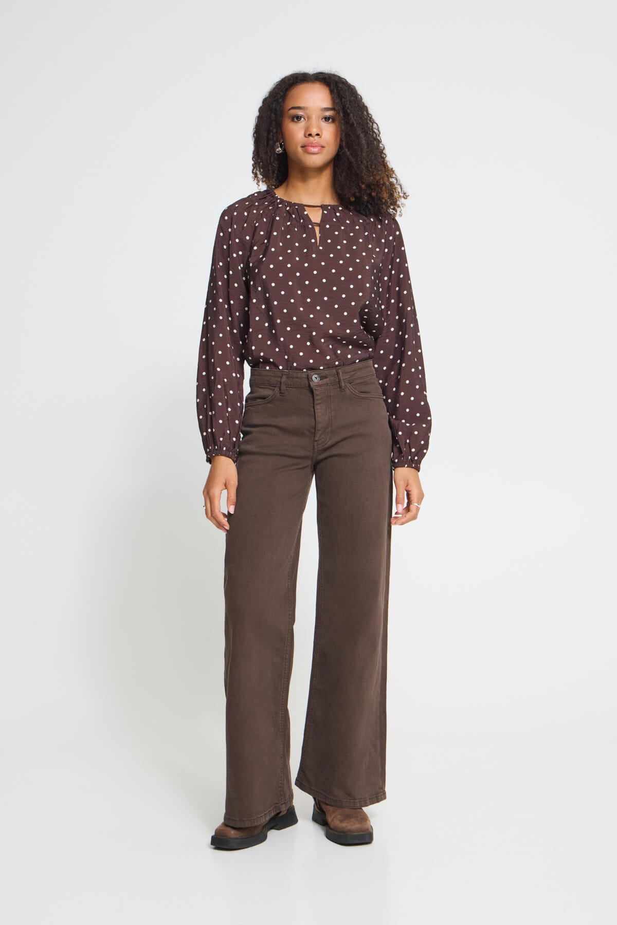 ICHI Brown Wide Leg Denim