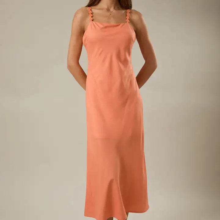 Lace Shoulder Strap Linen Midi Dress