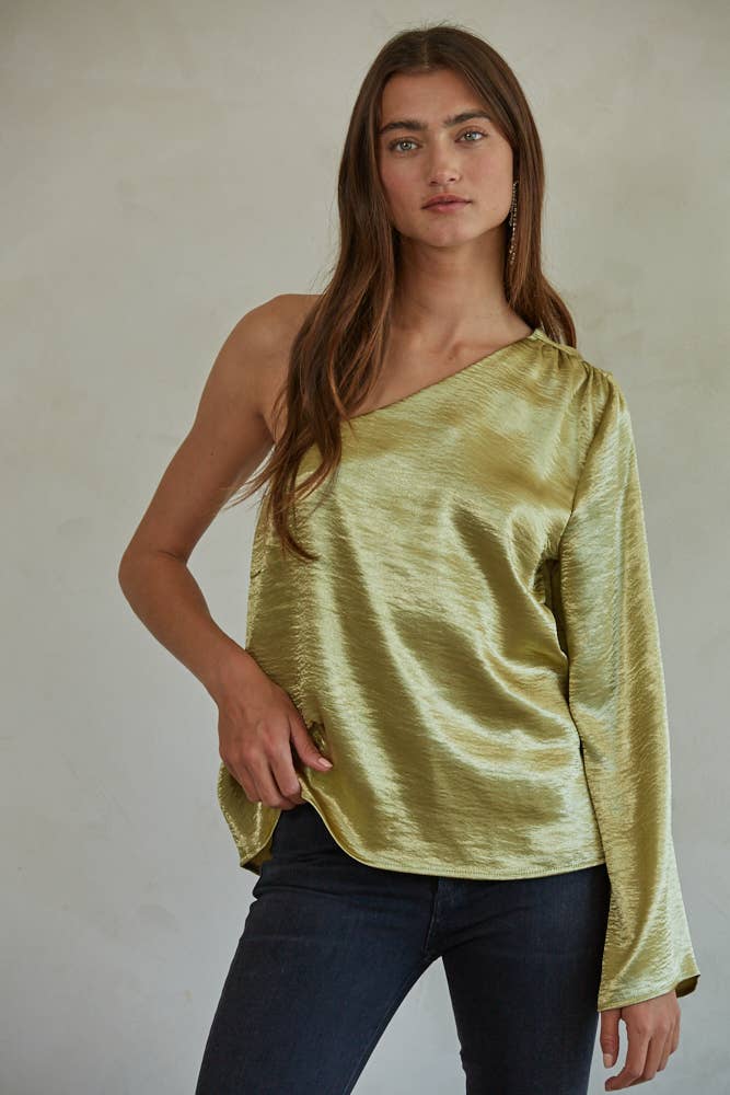 One Shoulder Long Sleeve Top: Blue Teal