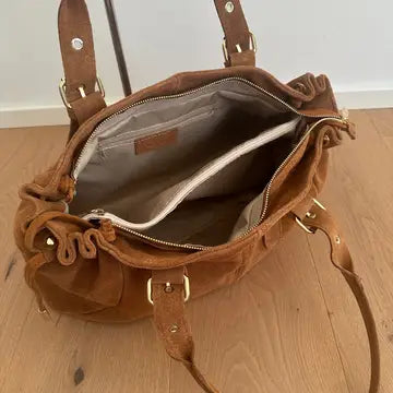 Isabel Large Suede Handbag - Camel