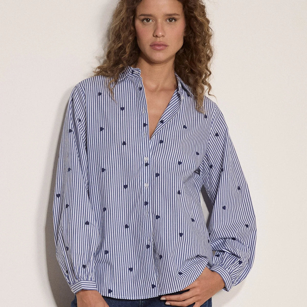 Apricot Hearts Stripe Shirt Blue