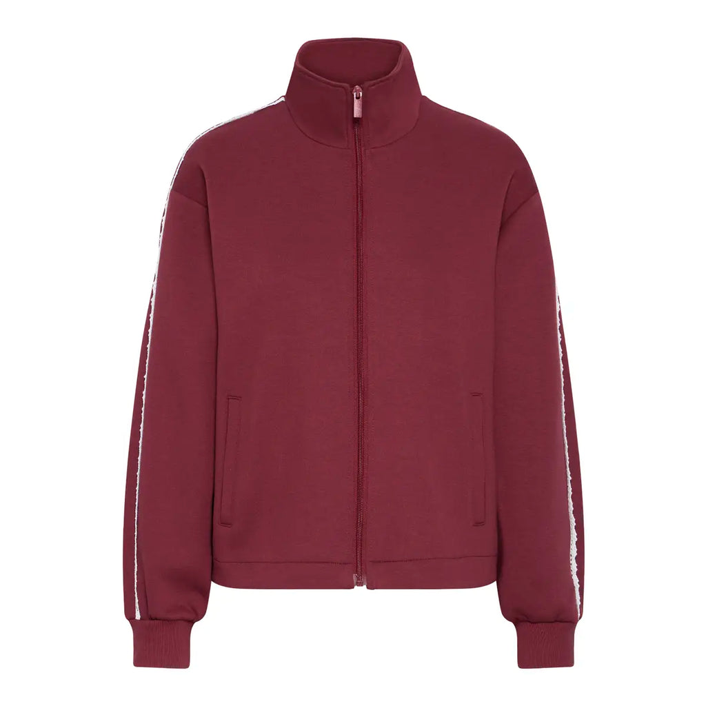 Dark Red Zip Up with Lace Trim