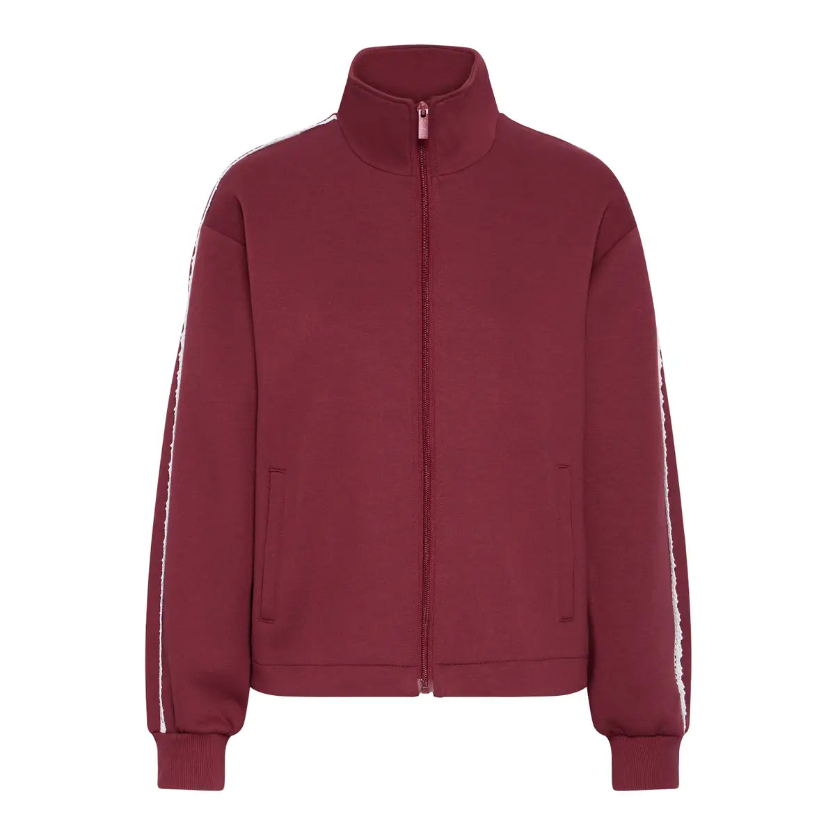 Dark Red Zip Up with Lace Trim