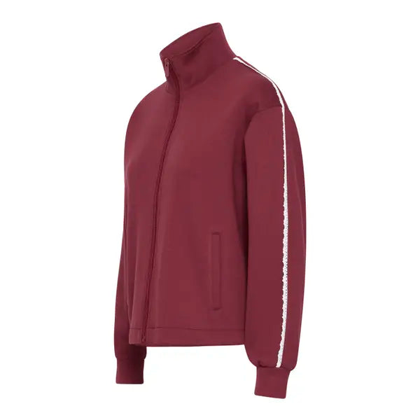 Dark Red Zip Up with Lace Trim