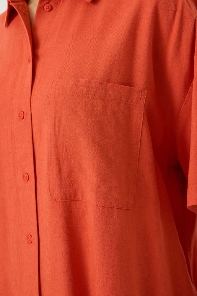 Garcia Orange Linen Button Up Shirt