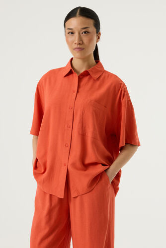 Garcia Orange Linen Button Up Shirt