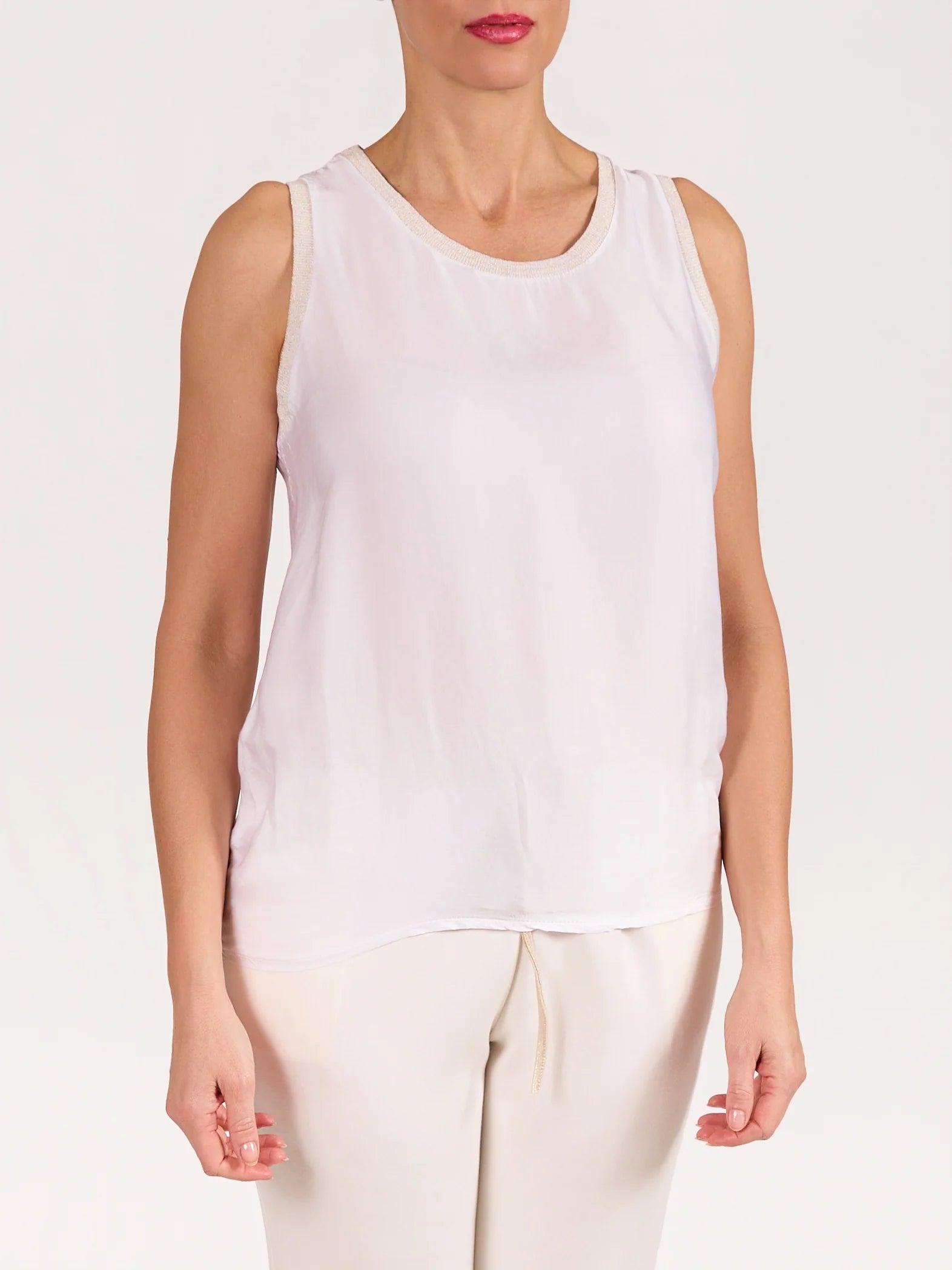 ANGELA MARA - Short sleeve top with gold neck