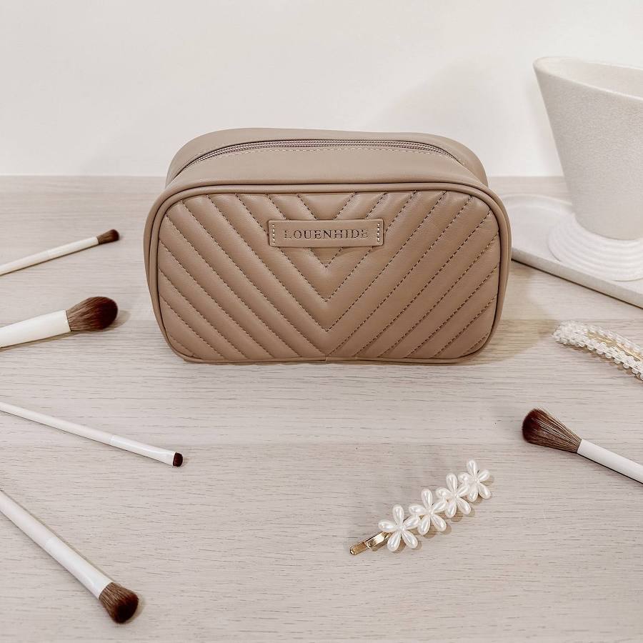 Lacey Quilted Makeup Bag - coffee