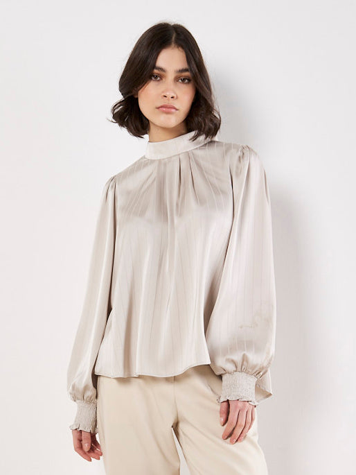Apricot - Long Sleeve Satin Top