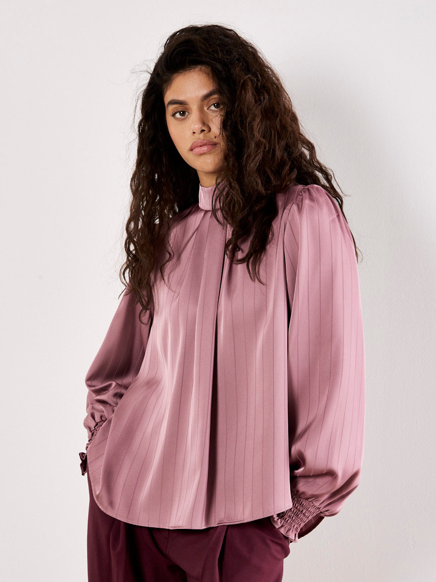 Apricot - Long Sleeve Satin Top