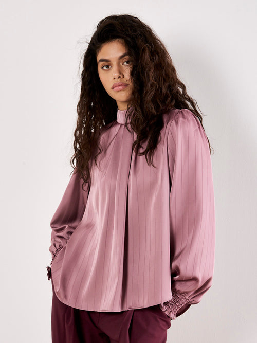 Apricot - Long Sleeve Satin Top