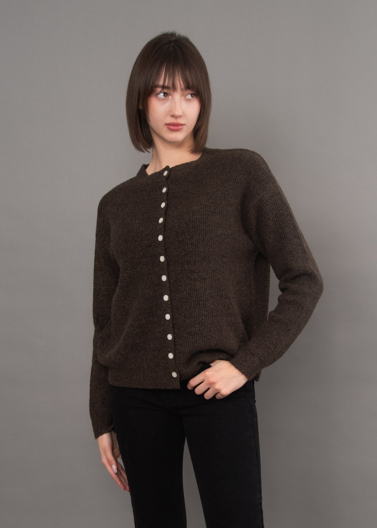 VHEA LONG SLEEVE CARDIGAN - BROWN
