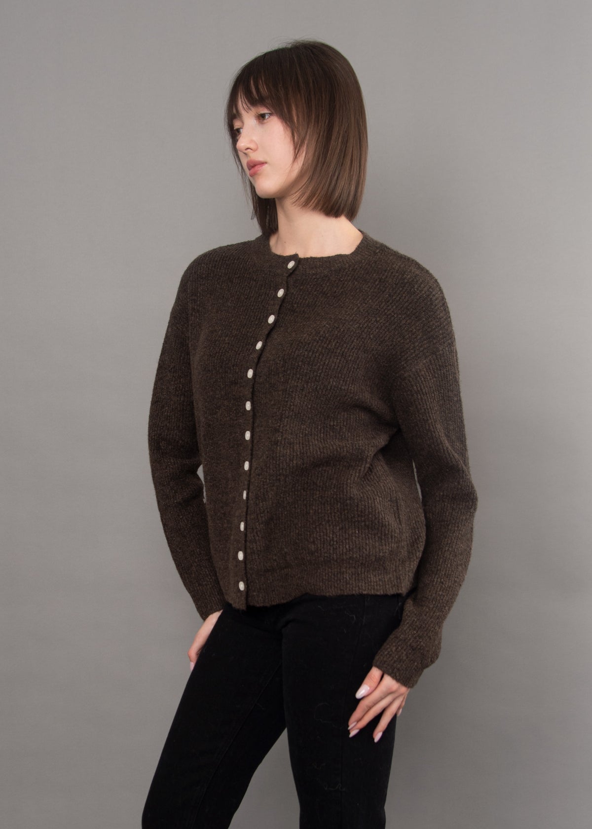 VHEA LONG SLEEVE CARDIGAN - BROWN
