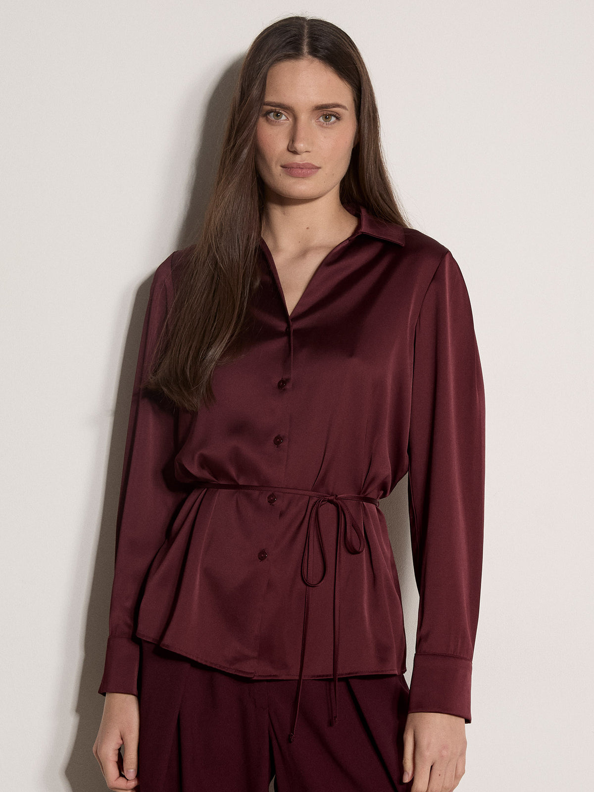 Apricot - Satin Tie Button Up Blouse