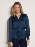 Apricot - Satin Tie Button Up Blouse