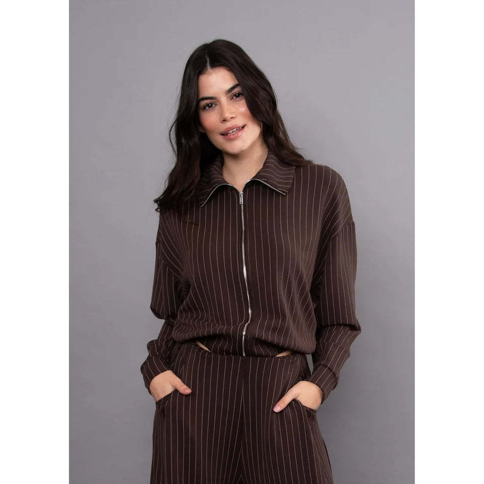 MAURITZ STRIPED SOFT KNIT ZIP UP
