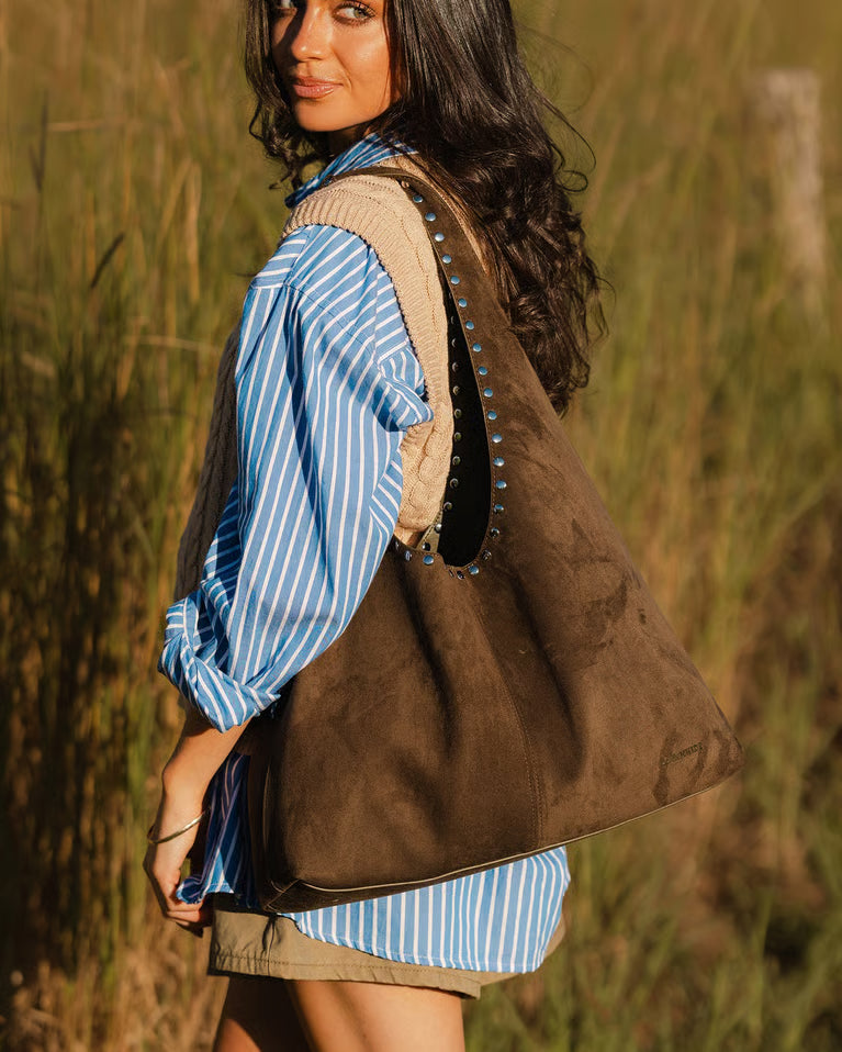 Hailey Suede Shoulder Bag -  Olive
