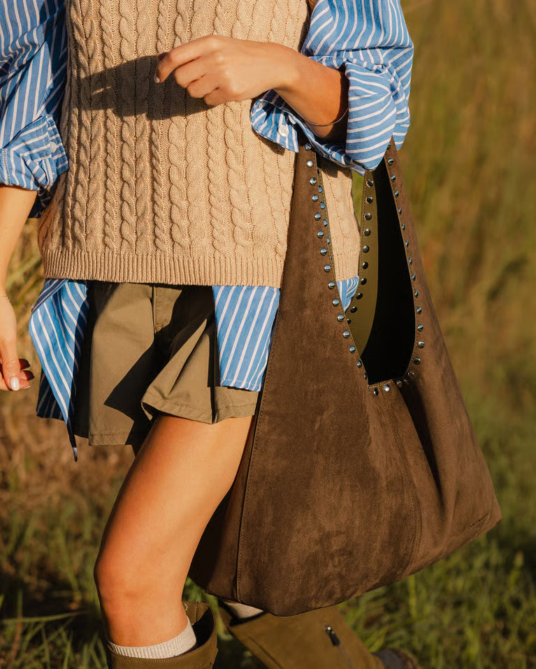 Hailey Suede Shoulder Bag -  Olive